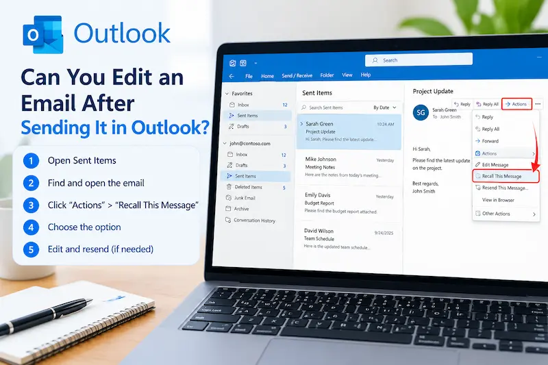 can you edit an email after sending it in outlook