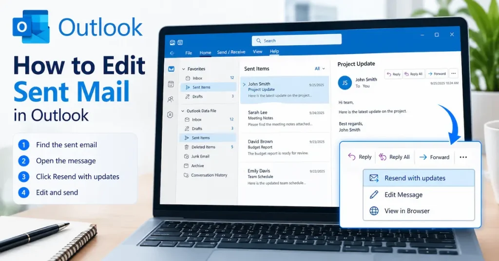 how to edit sent mail in outlook